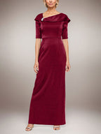 Robe longue fourreau scintillante avec revers à poignets et manches coudes 