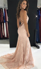Burgundy Mermaid V-neck Lace Prom Dresses With Train, Party Dresses