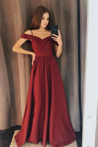 Robes de bal bordeaux en satin à épaules dénudées, robes longues de demoiselle d'honneur