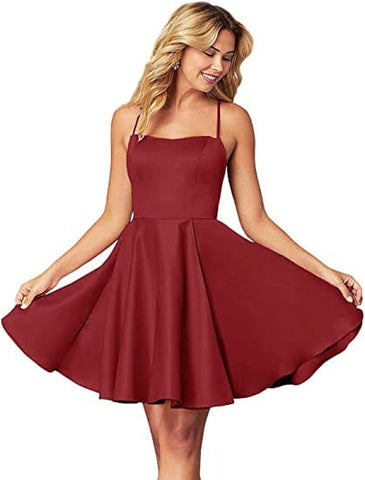Spaghetti Straps Homecoming Dress Short Satin Puffy Cocktail SYH1