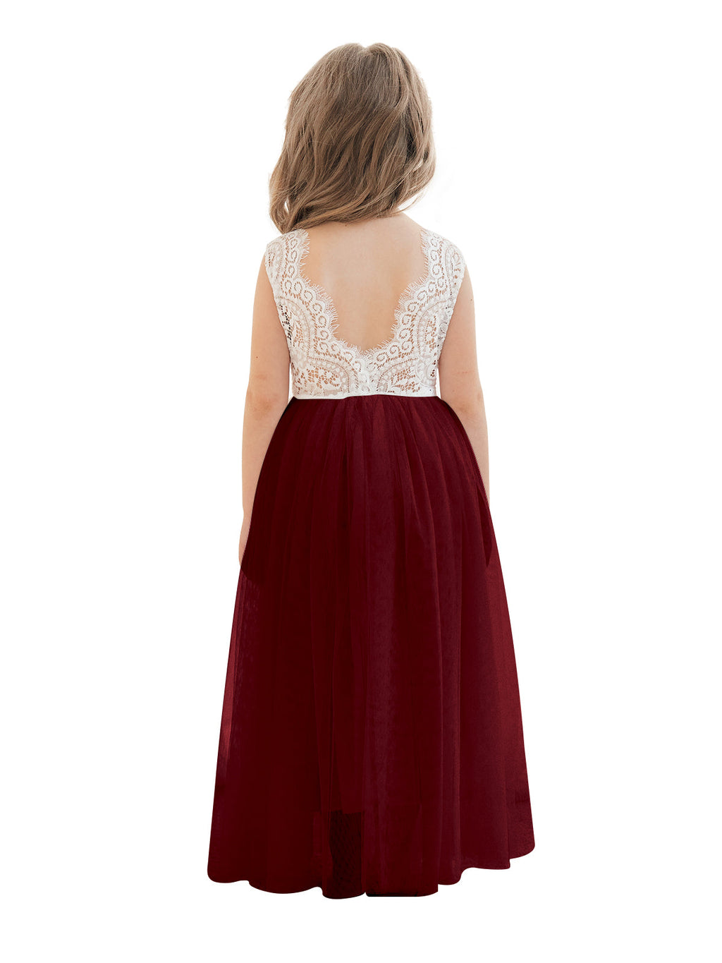 Vestido blanco de tul y encaje de corte A hasta el tobillo (2003227597) 