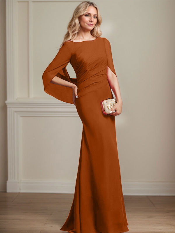 Vestido de chifón hasta el suelo, corte sirena/trompeta, para la madre de la novia, con pliegues 