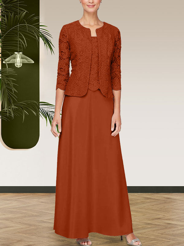 Robe jupe-veste en dentelle pailletée et satin avec veste ouverte