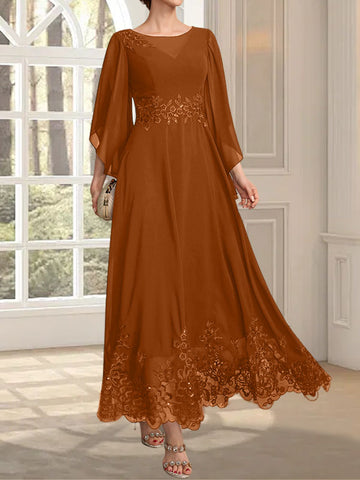 A-line Scoop Illusion Ankle-Length Lace Chiffon Mother of the Bride Dress With Sequins