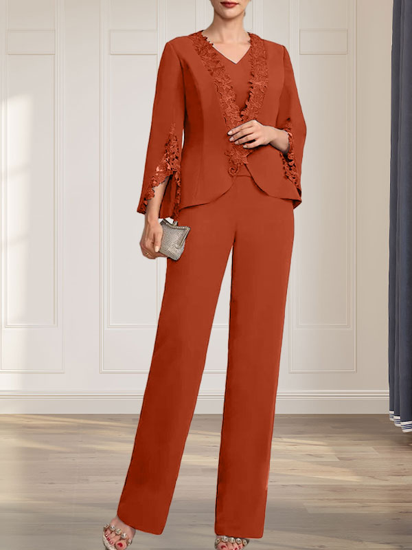 Vestido de gasa largo hasta el suelo con escote en V para la madre de la novia