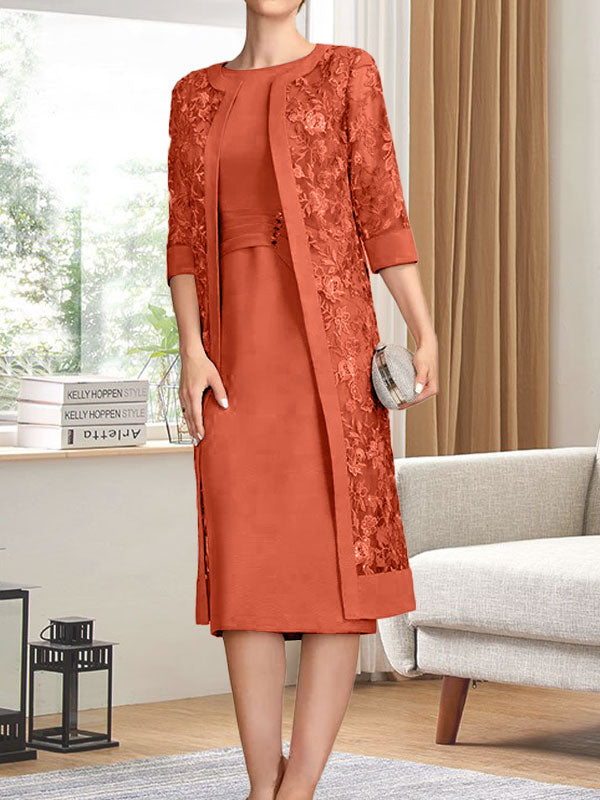 Vestido de gasa corte recto/columna hasta la rodilla para la madre de la novia con lentejuelas plisadas