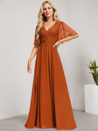 Vestido de novia de corte A, escote en V, largo hasta el suelo, de gasa de encaje con lentejuelas para la madre de la novia 
