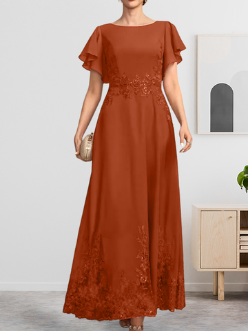 A-line Scoop Ankle-Length Lace Chiffon Mother of the Bride Dress With Sequins