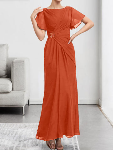 A-line Scoop Ankle-Length Chiffon Mother of the Bride Dress With Beading Pleated
