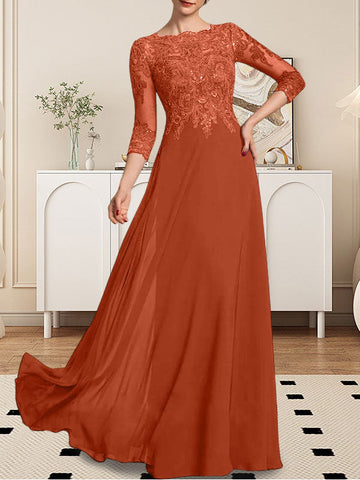 A-line Scoop Floor-Length Lace Chiffon Mother of the Bride Dress With Sequins