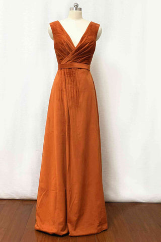 Vestidos de dama de honor junior color naranja quemado con cinturón VMB73