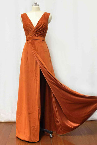 Vestidos de dama de honor junior color naranja quemado con cinturón VMB73