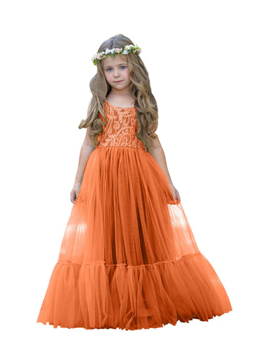 Vestido largo de tul y encaje estilo boho para niña de las flores 