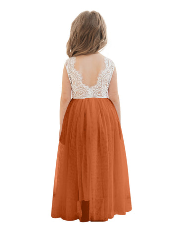 Vestido blanco de tul y encaje de corte A hasta el tobillo (2003227597) 