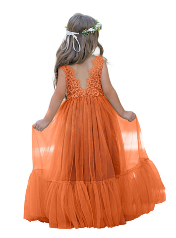 Vestido largo de tul y encaje estilo boho para niña de las flores 