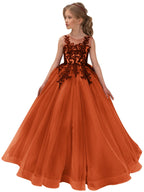 Vestidos de niña de las flores de tul y encaje para bodas, vestidos de concurso de encaje floral para adolescentes 