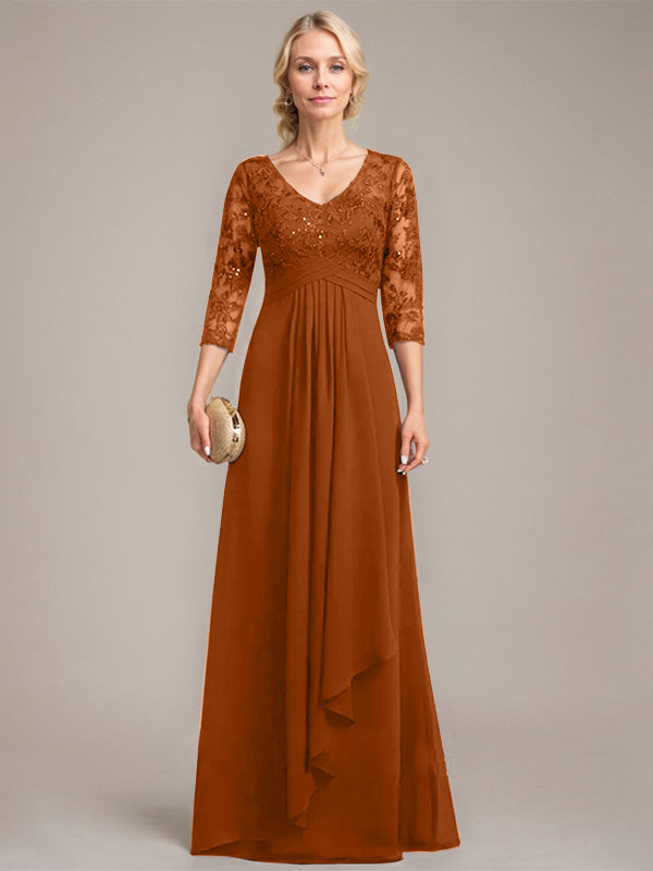 Vestido de novia de corte línea A, escote en V, largo hasta el suelo, de gasa de encaje con volantes en cascada y lentejuelas. 