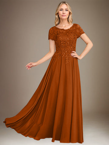 A-Line Scoop Floor-Length Chiffon Mother of the Bride Dress With Applique & Sequins