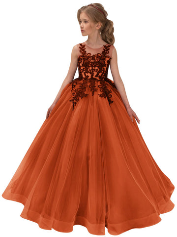 Vestidos de niña de las flores de tul y encaje para bodas, vestidos de concurso de encaje floral para adolescentes 