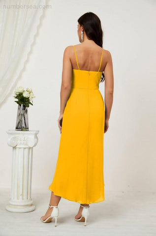 Vestido de dama de honor de gasa con escote en V y abertura media, vestido formal de fiesta, vestido de bienvenida 2803 