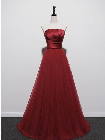 Strapless prom dress,red party dress,charming wedding dress Y1298