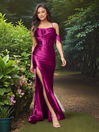 One Shoulder Bodice Elegant Mermaid Prom Dress with Slit