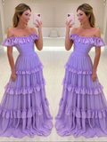 Robe de bal longue en mousseline violette, robe de soirée Y5355