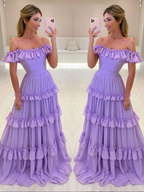 Robe de bal longue en mousseline violette, robe de soirée Y5355