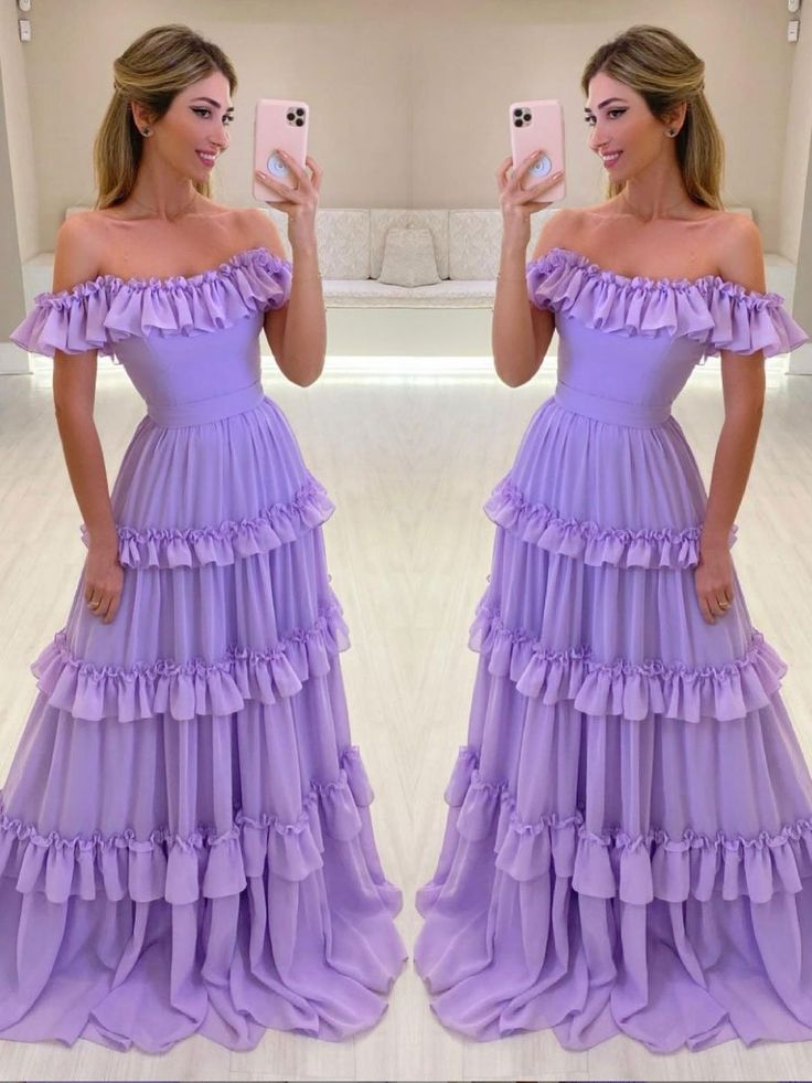 Robe de bal longue en mousseline violette, robe de soirée Y5355