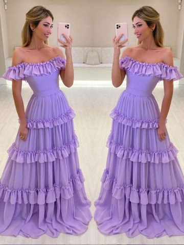 Purple chiffon long prom dress evening dress Y5355