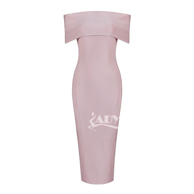 White Celebrity Runway Bandage Dress Women Black Red Sexy Off Shoulder Midi Bodycon Evening Party Dress Vestido