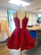 Vestido de fiesta de quinceañera con lentejuelas, corte en A, falda de capas, estilo popular Y07