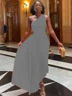 Robe trapèze plissée sans manches à taille roulée, sans manches, à une épaule, sexy, style bal de promo et soirée.