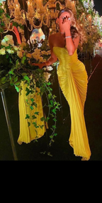Robe de bal longue plissée jaune, bustier cœur, coupe sirène, longueur au sol, Y5276