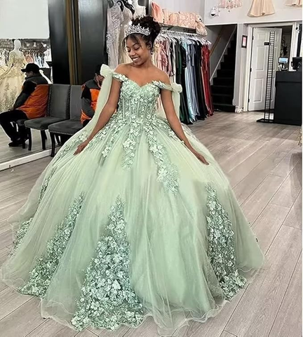 Vestido de quinceañera estilo espagueti con apliques de encaje para mujer, ideal para fiestas de 15 y 16 años (modelo Y3038)
