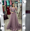 Vestido de noche de tul brillante corte A, vestido de noche modesto Y4993