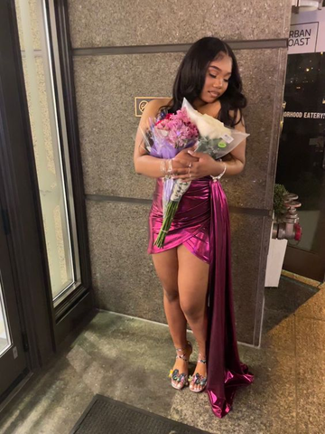 Robe sexy unie fendue dos nu sans bretelles et asymétrique, idéale pour une fête d'anniversaire ou un bal de fin d'année (Y6439)