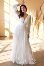 Robe de mariée longue plissée de coupe trapèze