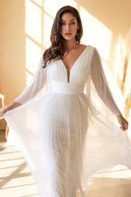 Robe de mariée longue plissée de coupe trapèze