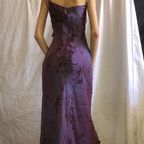 Vestido de noche con volantes y estampado vintage, tirantes morados, estilo baile de graduación Y7876