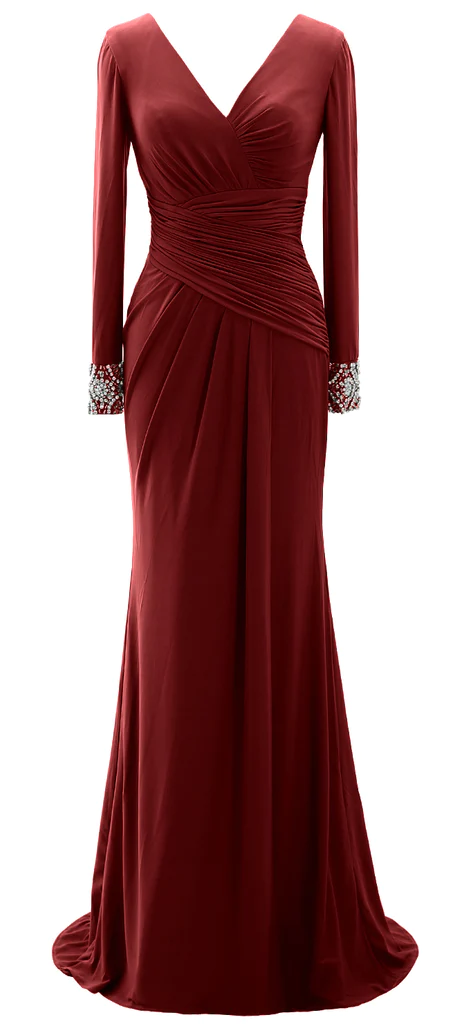 Vestido largo de noche para la madre de la novia, manga larga, escote en V, modelo Y785