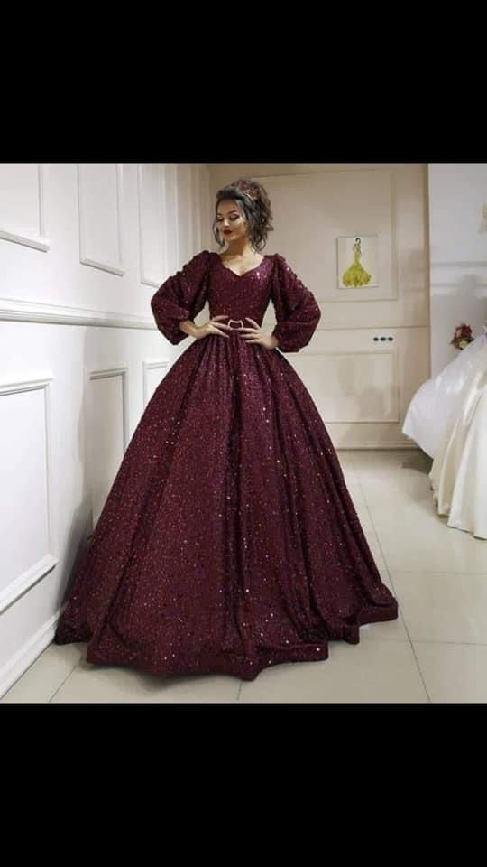 Vestido de gala brillante de corte A y manga larga, vestido para quinceañera, vestido de princesa Y4900