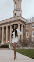 Sexy White Graduation Dress with Long Sleeves White Short Homecoming Dress Y1901