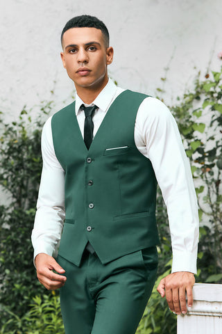 Costume trois pièces pour homme, vert foncé, revers châle, un bouton, style bal de promo.