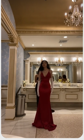 Robe de bal longue sirène élégante à col en V, robe de soirée bordeaux classique Y1648