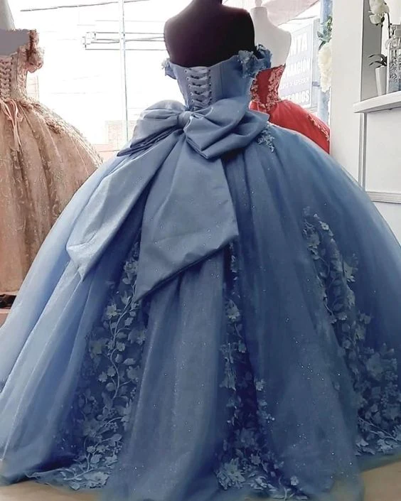 Vestido de quinceañera de princesa con cuentas y gran lazo, vestido de baile para dulces 15 y 16 años Y1485