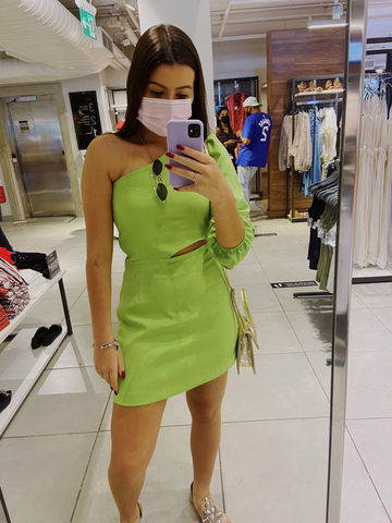 Ravissante robe verte asymétrique à une manche, robe cocktail verte Y2215