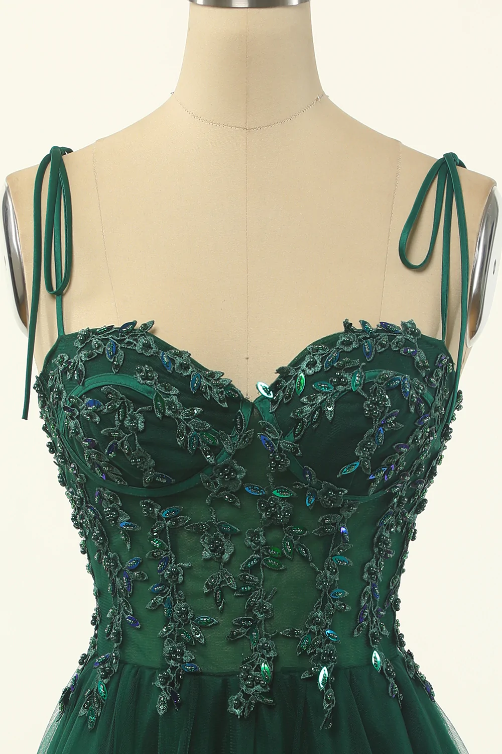 Vestido de fiesta de bienvenida verde de tul corte A, por encima de la rodilla Y1703