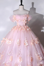 Vestidos de gala formales con escote corazón y flores rosas, vestidos largos rosas para quinceañeras Y6951