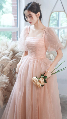 Robe de bal longue en tulle rose, coupe trapèze, robe de soirée rose Y1926